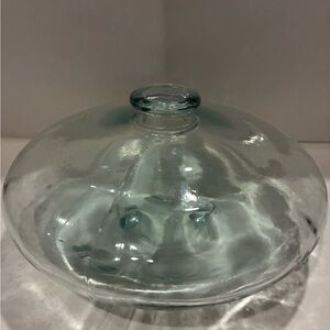 Japanese Glass Flying Saucer Ichebana Vase Glass Feet Light Aqua/Teal Blue Color